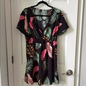 SHEIN Curve Black Dress with Green Leaf & Orange Trim